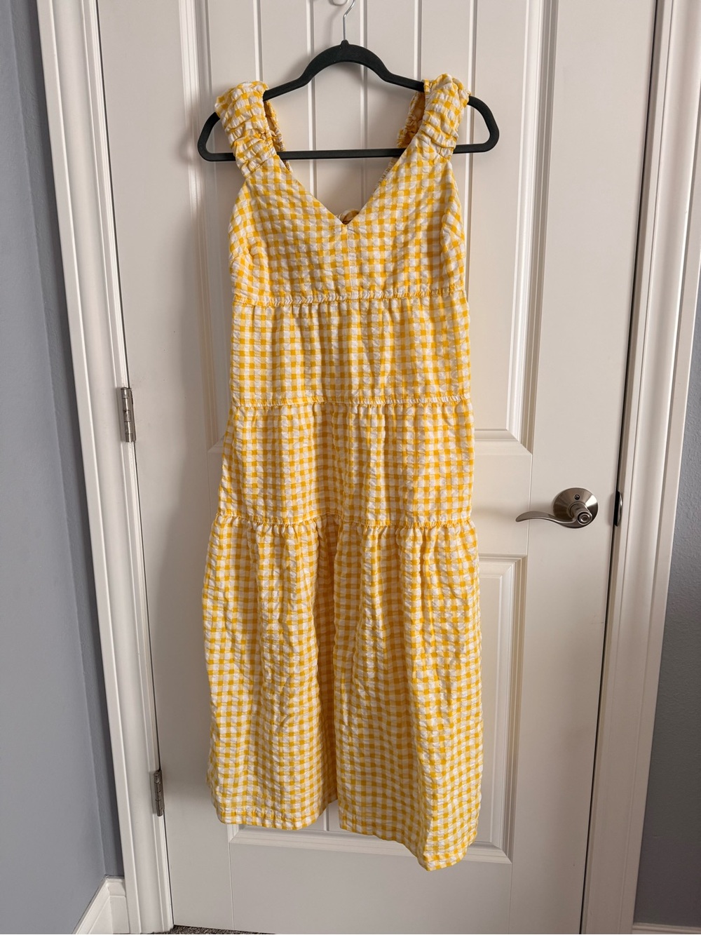 Old Navy Yellow Gingham Tiered Maxi Dress
